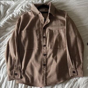 Women's Brown Houndstooth Button-Down Shirt